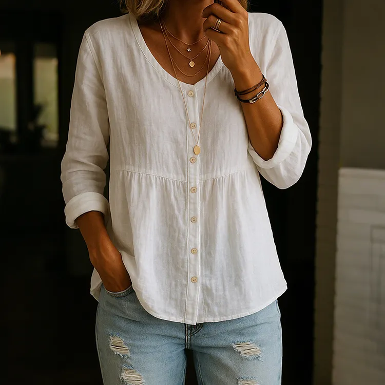 Casual Linen Blend Button-down Shirt
