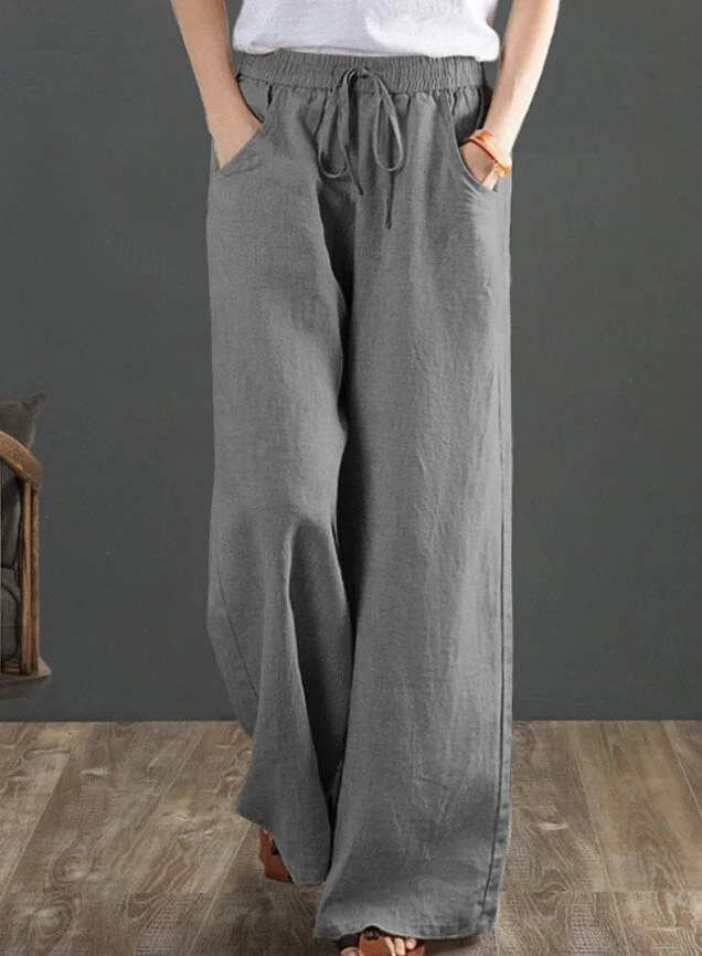 Abebey Vintage Cotton Linen Women Pants Summer  Elastic Waist Solid Wide Leg Loose Female Pants Top Quality Pants Length