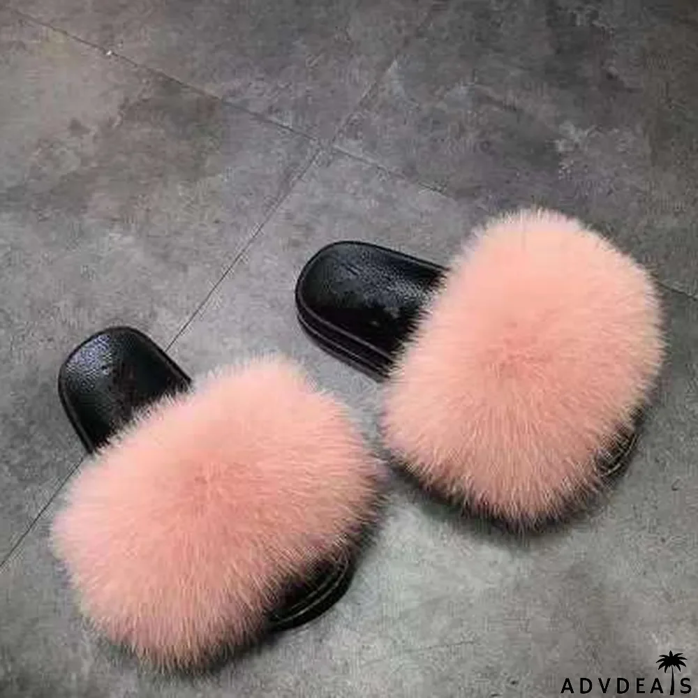Furry Slippers Flat Half-drag Slippers
