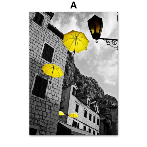 Yellow Abstract London Car Balloon City Street Landscape Canvas Nordic Posters And Prints Wall Pictures For Living Room Decor