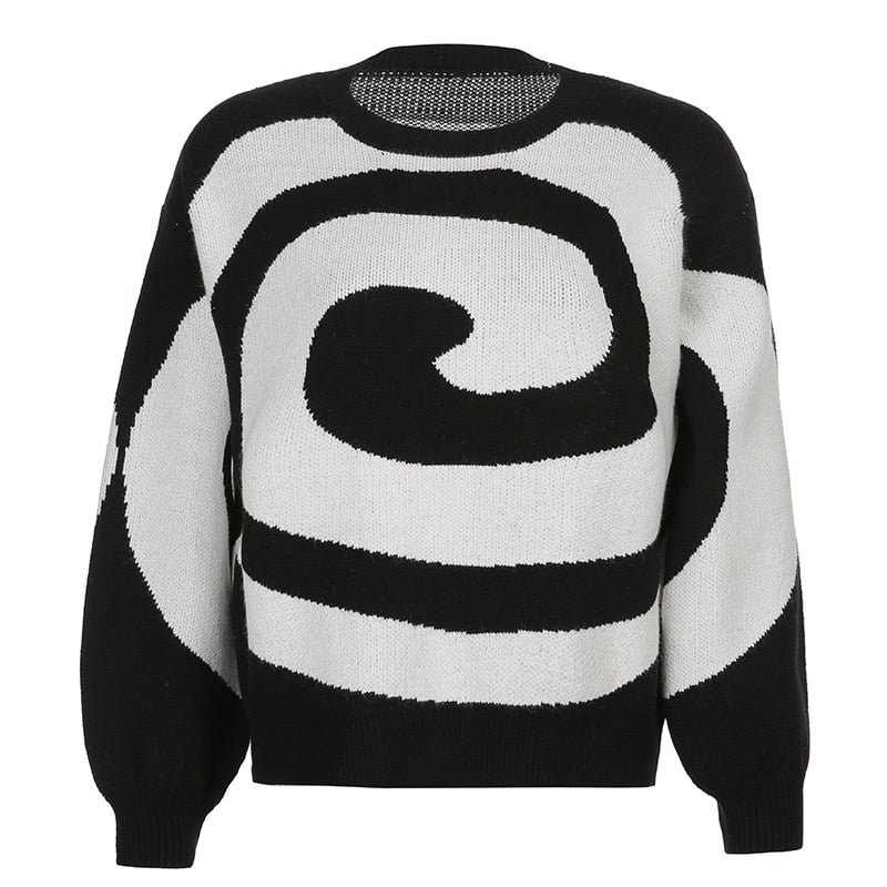 IAMSURE Paisley Printed Oversized Sweater Women 2021 Autumn Winter Loose O-Neck Long Sleeves Knitted Pullovers Preppy Style Tops