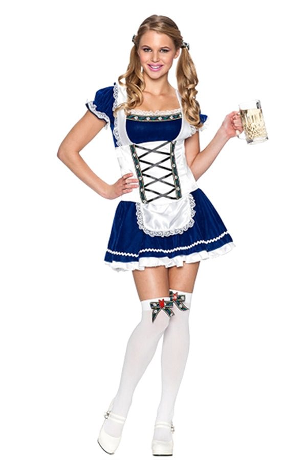 Womens Halloween Bavaria Oktoberfest Dirndl Beer Girl Costume Blue-elleschic