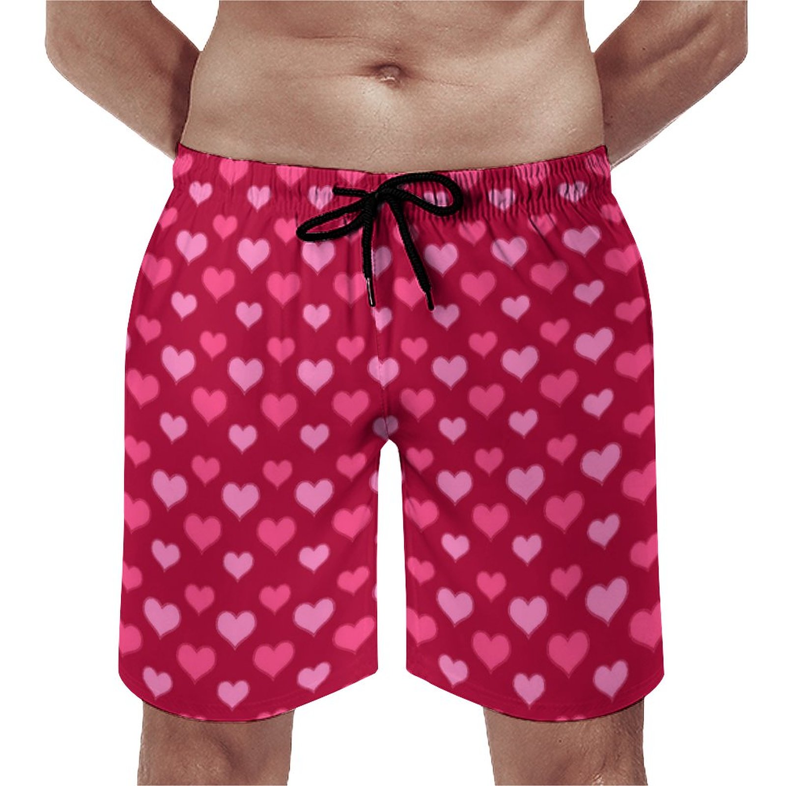 Valentines Day Hearts Pattern Red Pink Elegant Men's Swim Trunks Summer Board Shorts Quick Dry Beach Short with Pockets