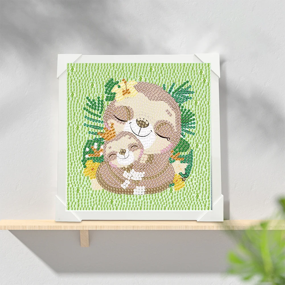 5D DIY Full Round Crystal Rhinestone Diamond Painting Sloth Kit Home Decor Art Craft For Kid(Canvas|15*15cm)【with Wooden Frame】