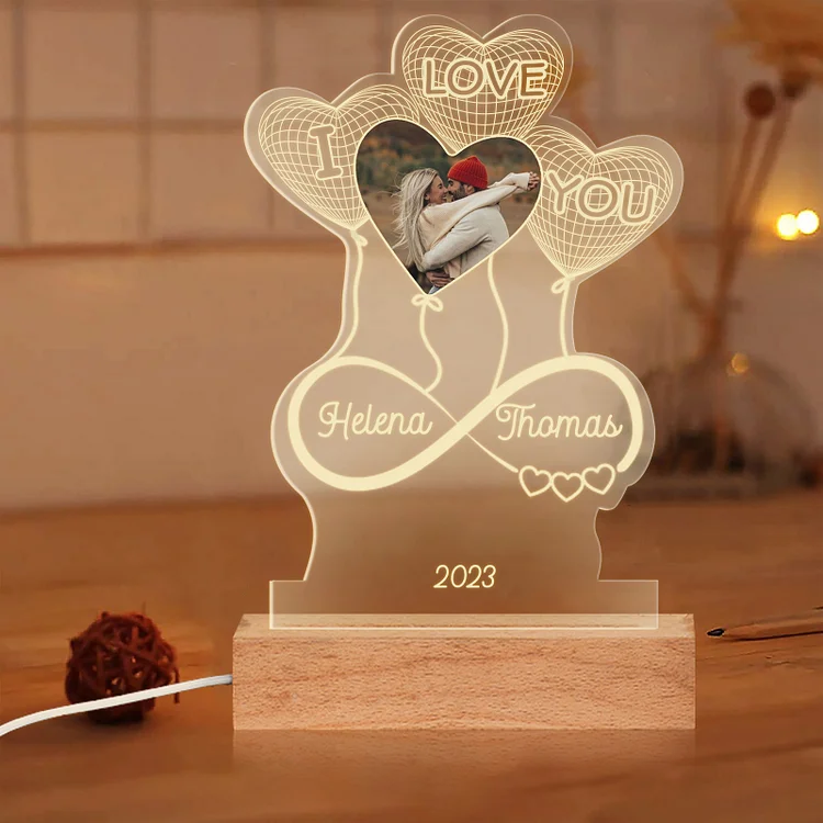 Personalisierte 2 Namen & Foto & Jahr Herz Ballon Herz Nachtlicht für Paare