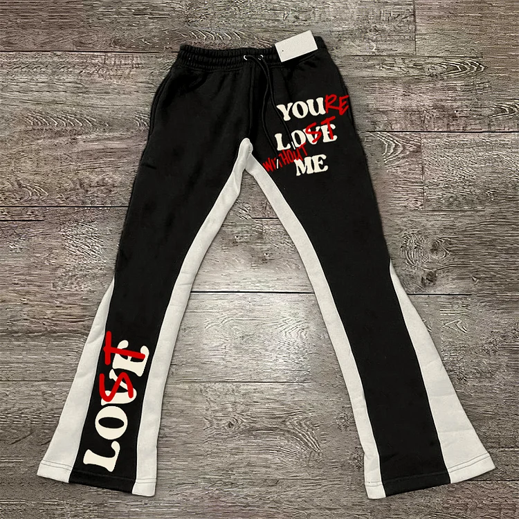 Your Lost Without Me Contrasting Colors Stylish Casual Flared Trousers