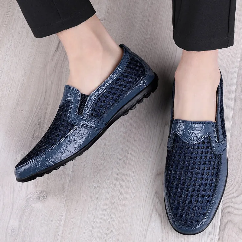 Genuine Leather Summer Comfort Men's Sandals Sneakers Men Shoes Casual Breathable Mesh Male Slip On Chaussure