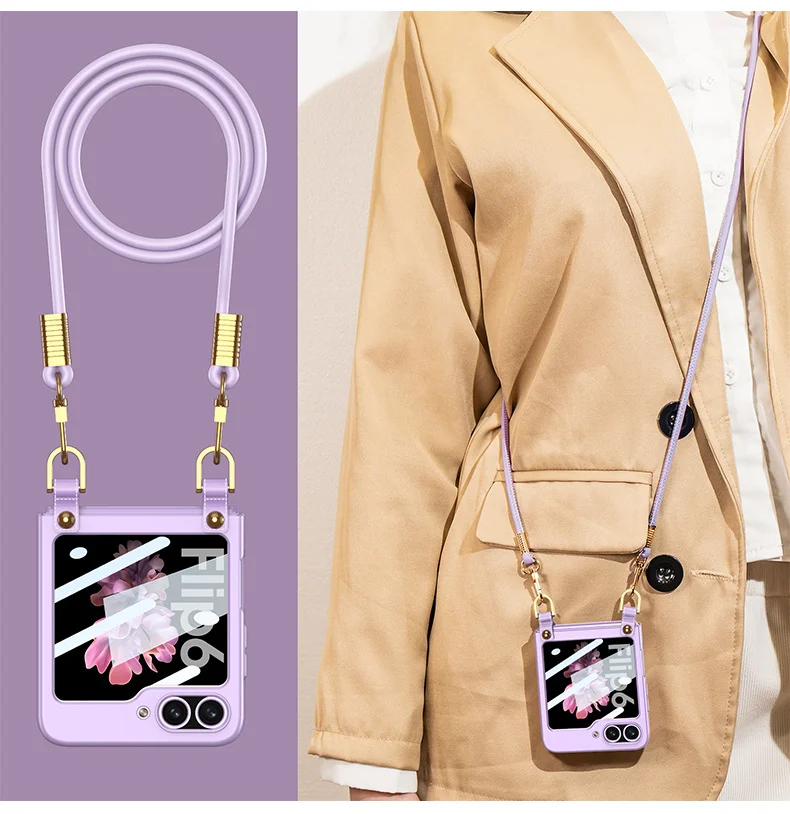 Suitable for Samsung Galaxy Z Flip5\6 Fashion Girls Ultra-thin Strap New Personality Crossbody Strap Mobile Phone Case