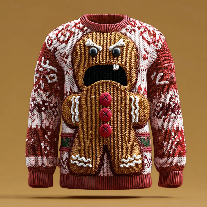 Men's Fun Shouting Gingerbread Man Christmas Ugly Sweater elevenforest