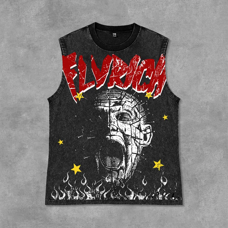 Mummy Fly Rich Vintage Graphic Print Acid Washed Sleeveless Tank Top SOPULA