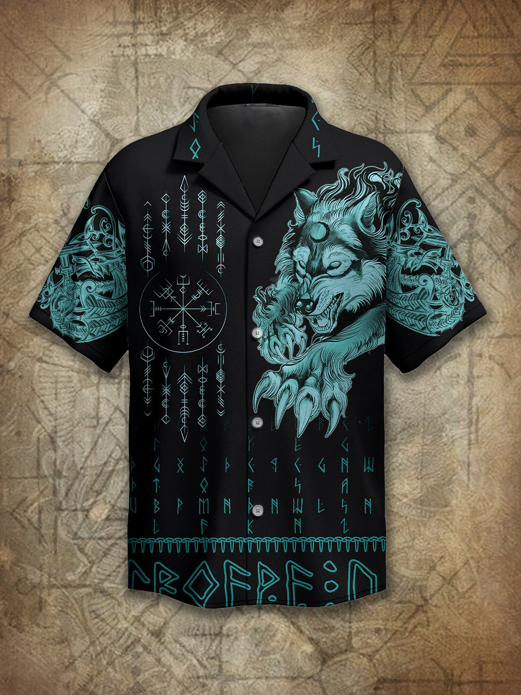 Viking Runes Of Wisdom Wolf Totem Spirit Power Heritage Hawaiian Shirt / Rvogue / Rvogue