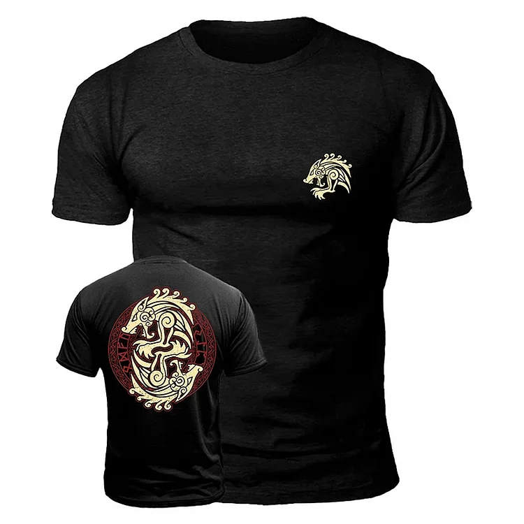 Men's Viking Wolf Norse Mythology Print Casual Short Sleeve T-shirt