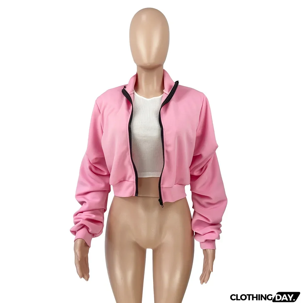 Casual Pile Sleeve Zipper Cardigan Coat