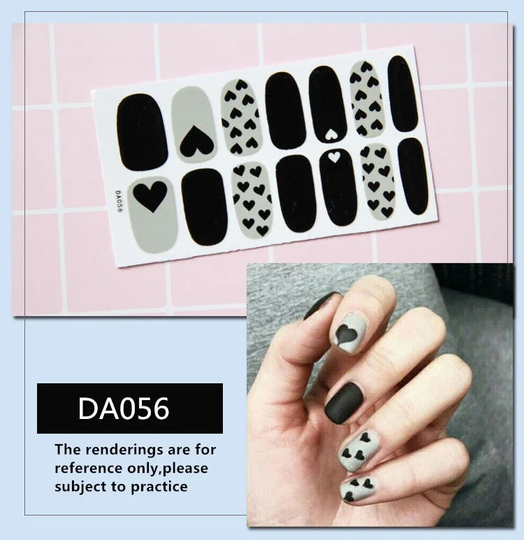 Full Cover Wraps Nail Polish Stickers Strips Plain Nail Art Decorations Heart Designs Glitter Powder Manicure Tips-Nail Inspo