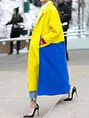 Stylish Lapel Collar Color-Block Loose Pocket Simple Woolen Cardigan Coat