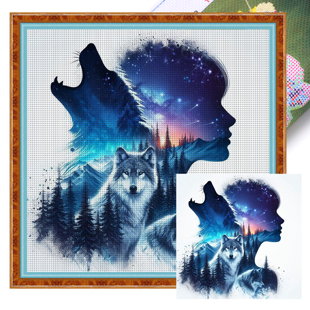 Silhouette Wolf Full 11CT Pre-stamped Canvas(45*45cm) Cross Stitch