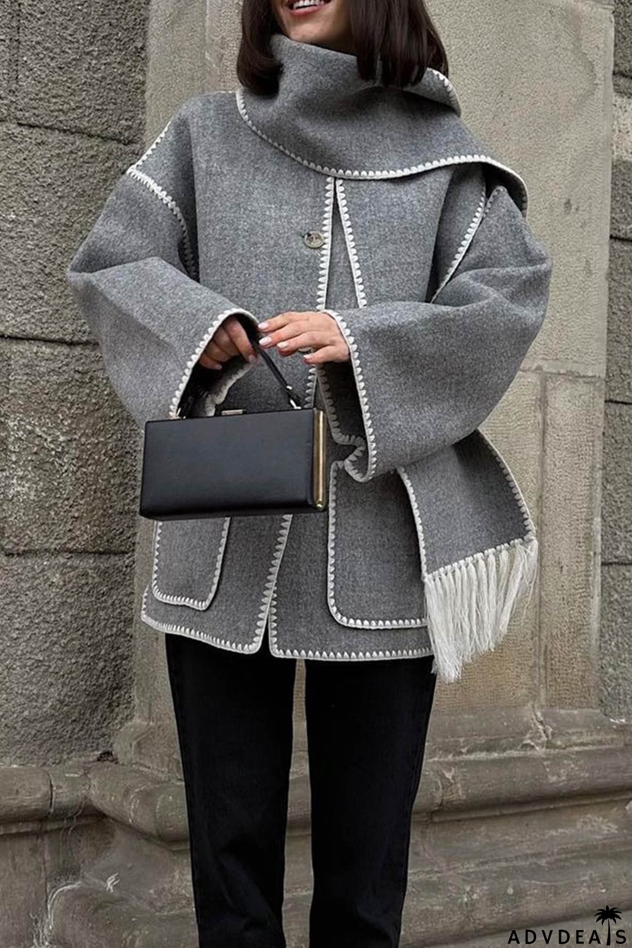 Fringe Hem With Scarf Coat