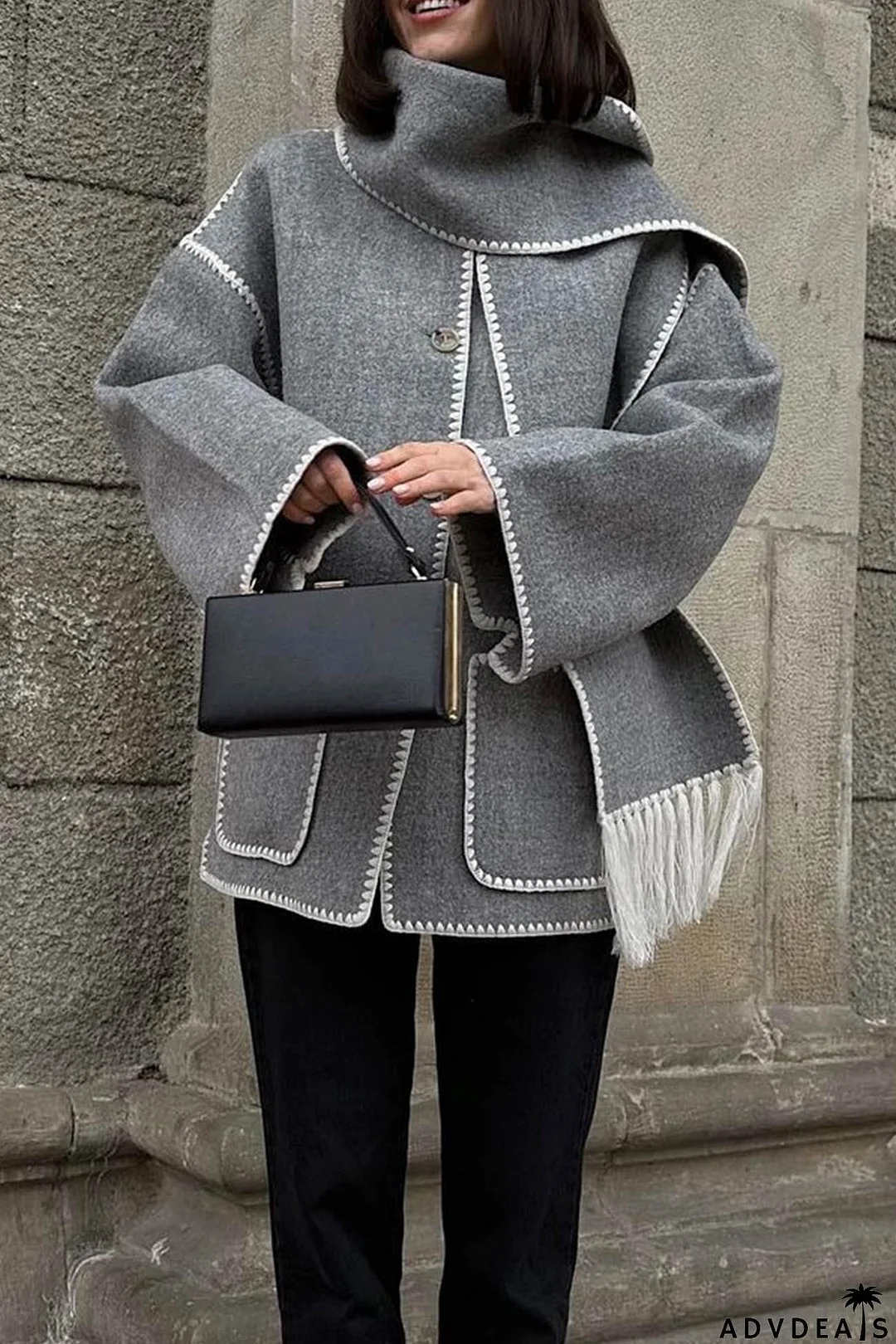 Fringe Hem With Scarf Coat