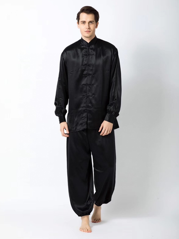 Costume de Tai Chi en soie noire-Soieplus