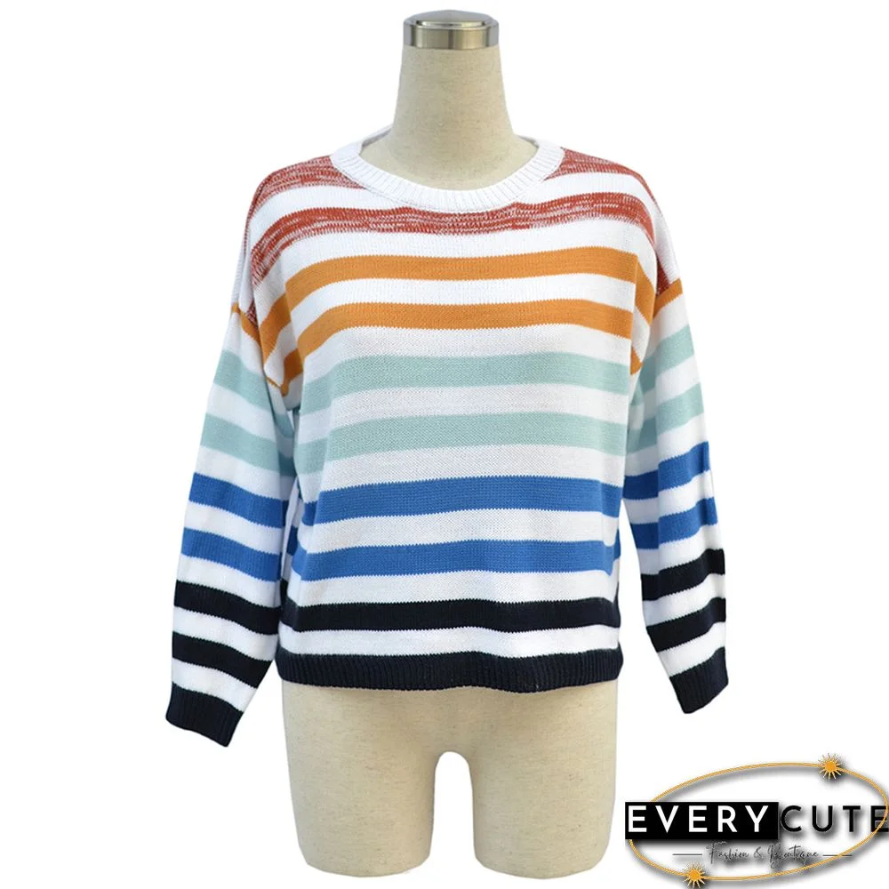 Blue Multicolor Stripes Knit Sweater