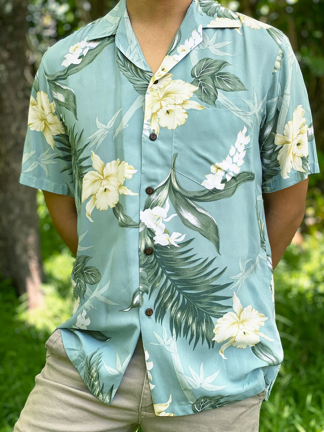 Super Soft Rayon Bamboo Ginger Floral Hawaiian Aloha Shirt