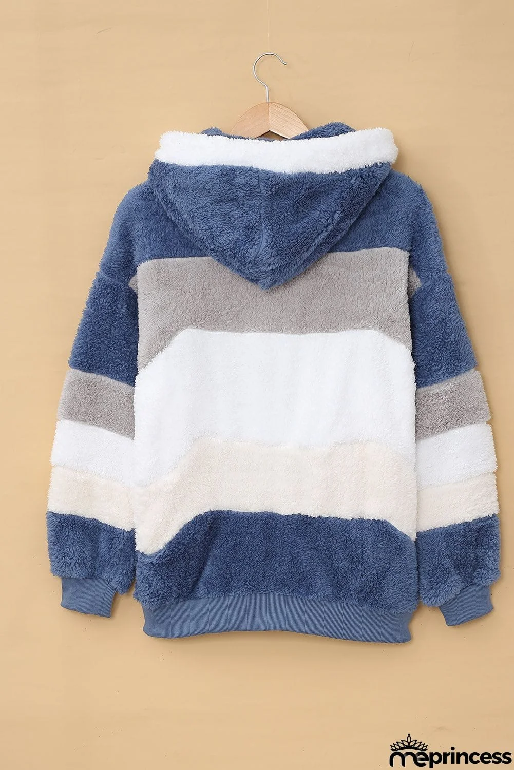 Colorblock Zip Up Sherpa Coat with Hooded