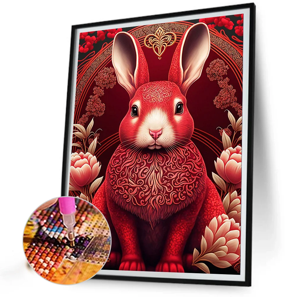 Full Round Diamond Painting 30*40cm - Red Golden Rabbit