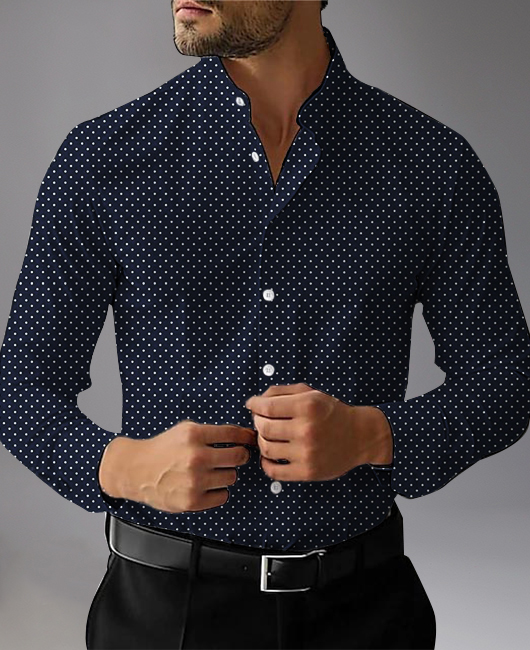 Business Polka Dots Stand Collar Single Breased Long Sleeve Shirt