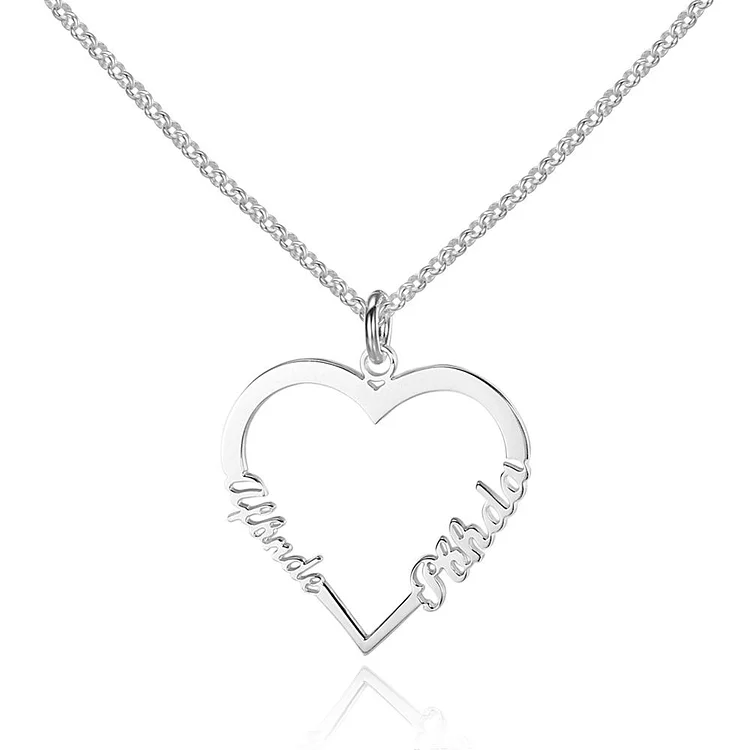 Lover Heart Pendant Custom Name Necklace Engraved With 2 Names Personalized Gift For Mother Daughter