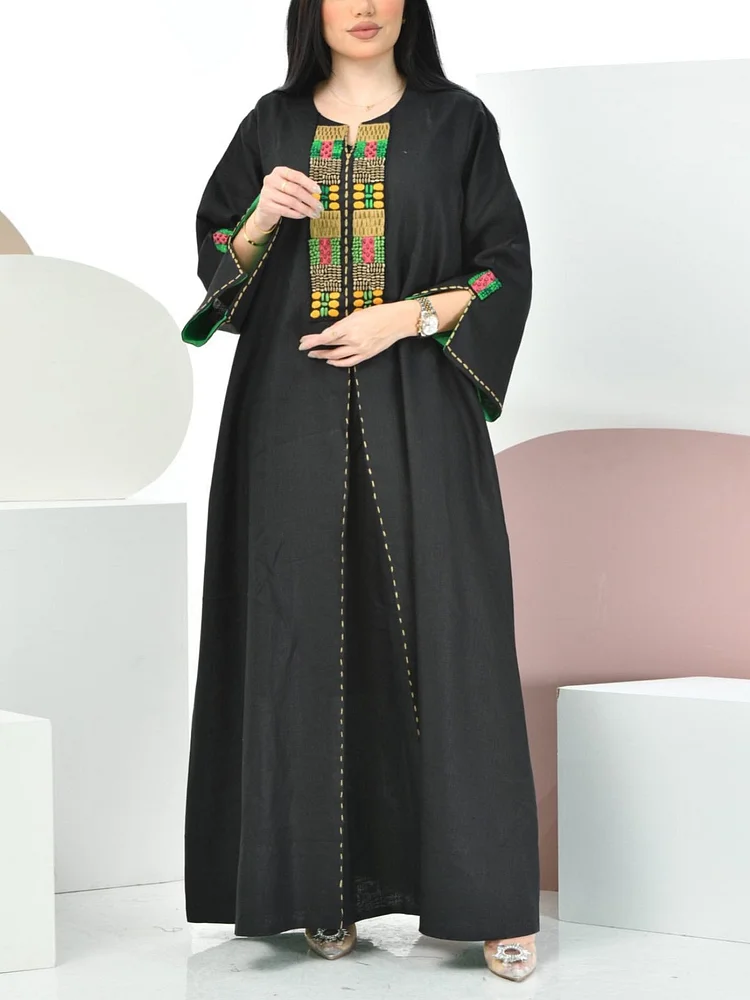 Colored pattern black maxi dress فساتين