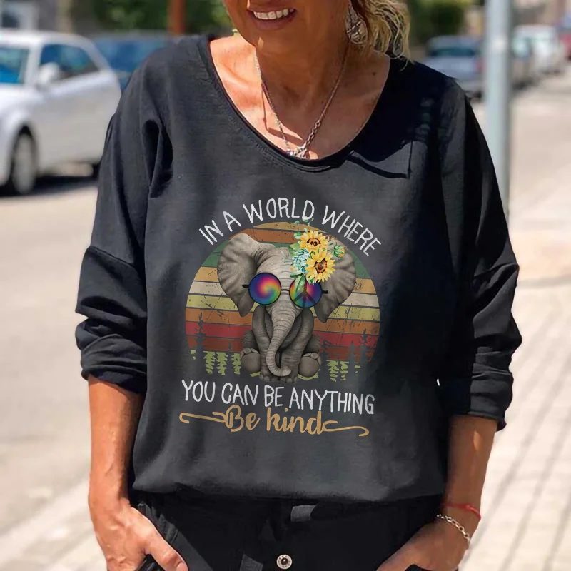 Adorable Elephant With Flower Print Long Sleeve Tee