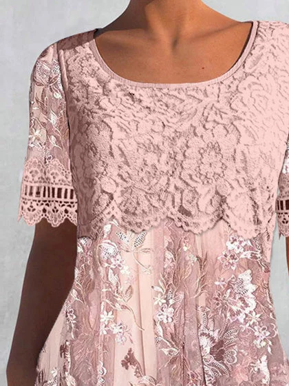 Women Half Sleeve V-neck Solid Color Dress