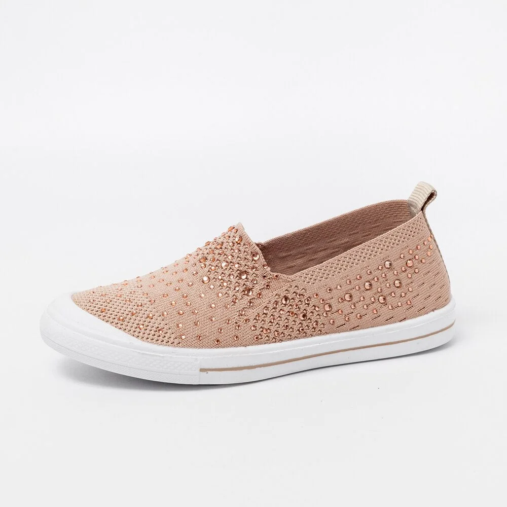 women's summer sneakers Ladies  Shoes Flat Loafers Crystal Fashion white Bling Sneakers knit Slip On Breathable Casual Shoes