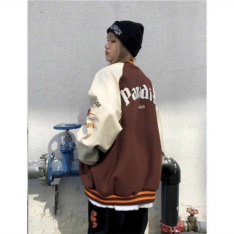 2021SS Bomber Woman Jacket Hip Hop Furry Bone Patchwork Color Block Jackets Mens Harajuku Streetwear Men Baseball Coats Unisex