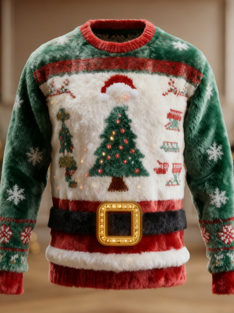 Men's Vintage Christmas Inspired Pattern Cozy Plush Sweatshirt elevenforest