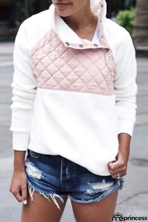 Buttons Color Block Hoodie