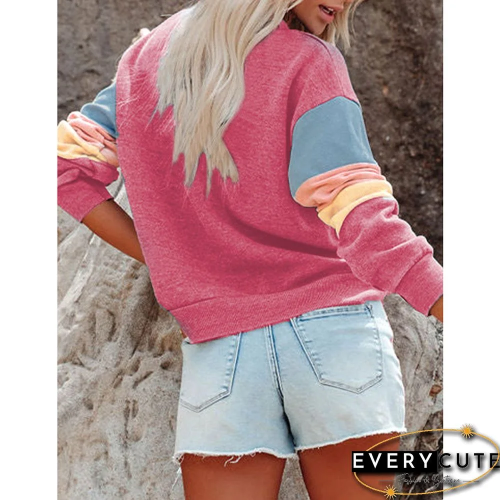 Pink Contrast Crew Neck Long Sleeve Sweatshirt