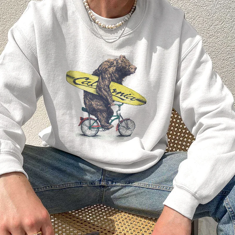 Bear Riding A Bike Graphic Casual Men’s Sweatshirt