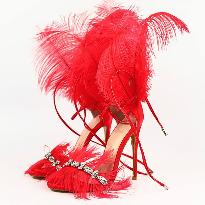 VCSHOES Strappy Ankle  Fur Pointed Toe Sandals