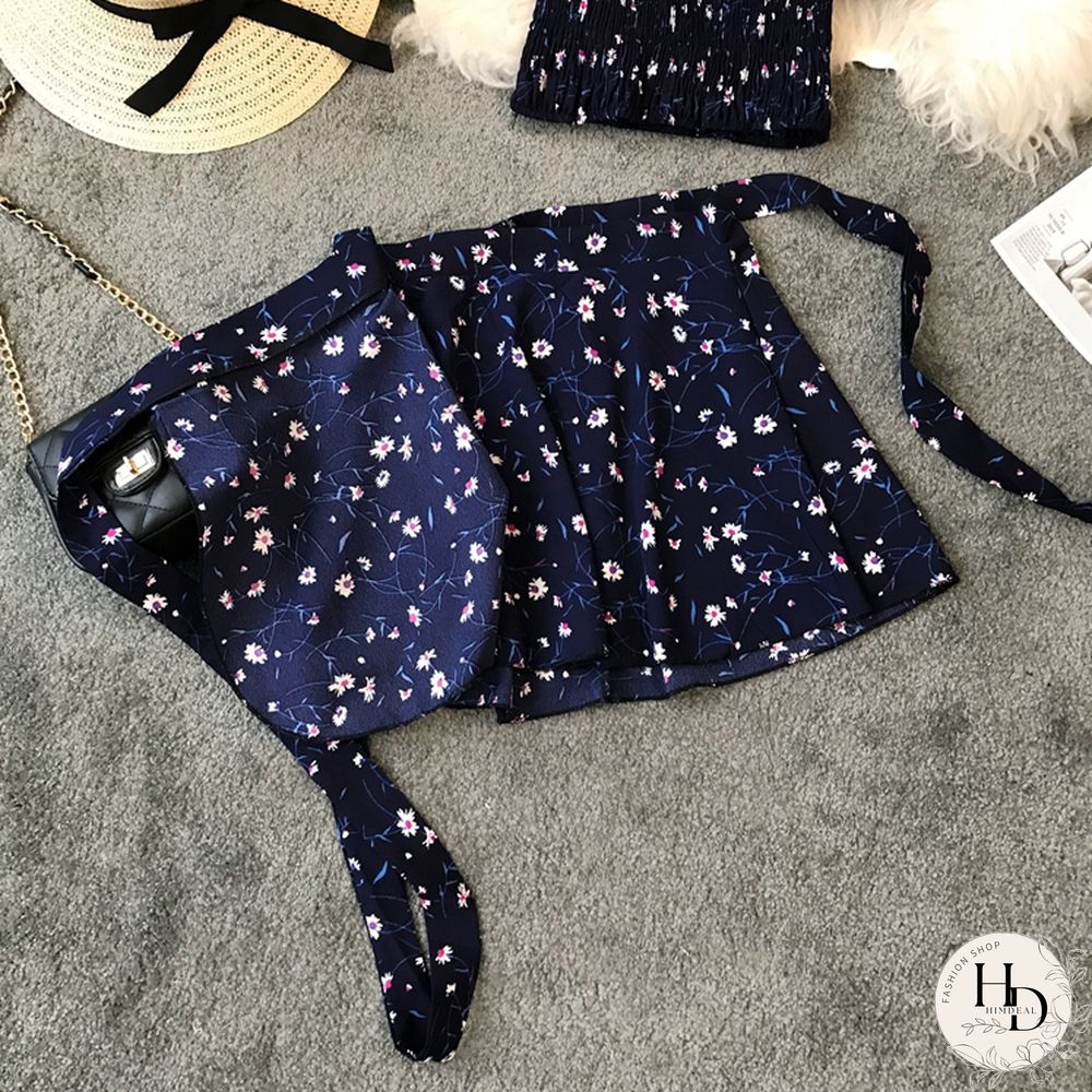 Two Piece Set Womens Sexy Summer Crop Top And Mini Skirt Off Shoulder Elastic Print Floral