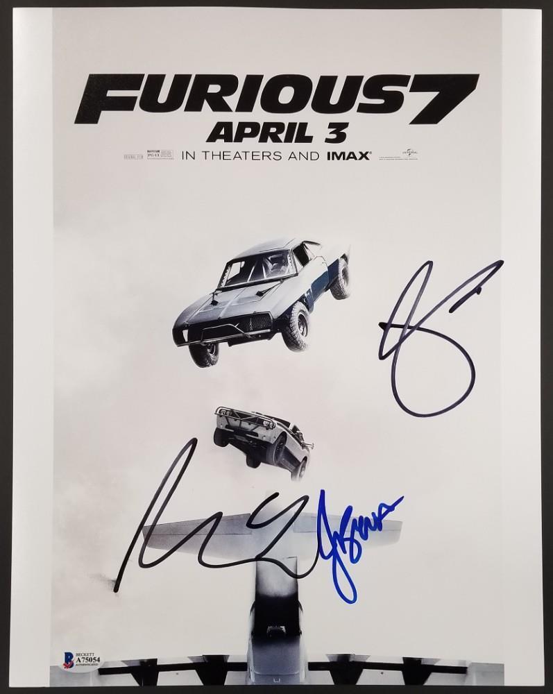 FAST FURIOUS 7 Cast (3) Signed 11x14 Photo Poster painting *Beckett BAS COA* STATHAM & BREWSTER