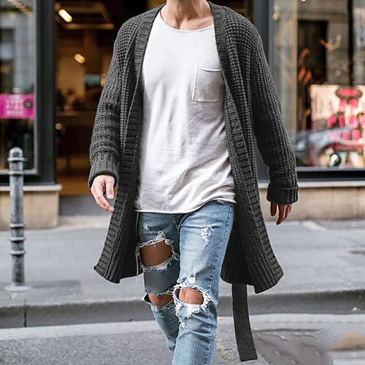 Men's Mid Length Lace-Up Sweater Cardigan