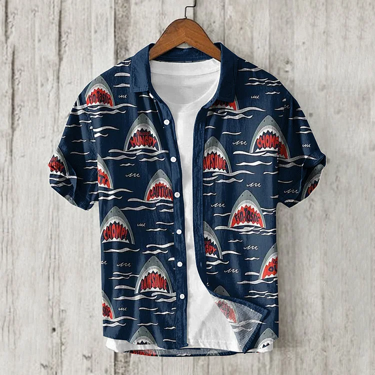 Men's Shark And Sea Art Printed Casual Shirt
