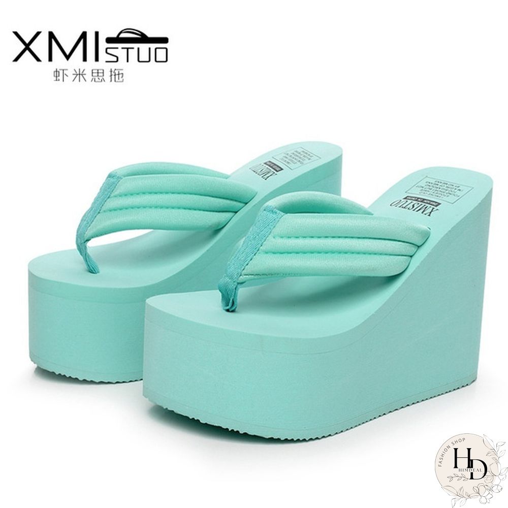 Women Summer Slipper Soild Wedge Platform Flip Flops High Heels Beach Sandals Ladies Thick High