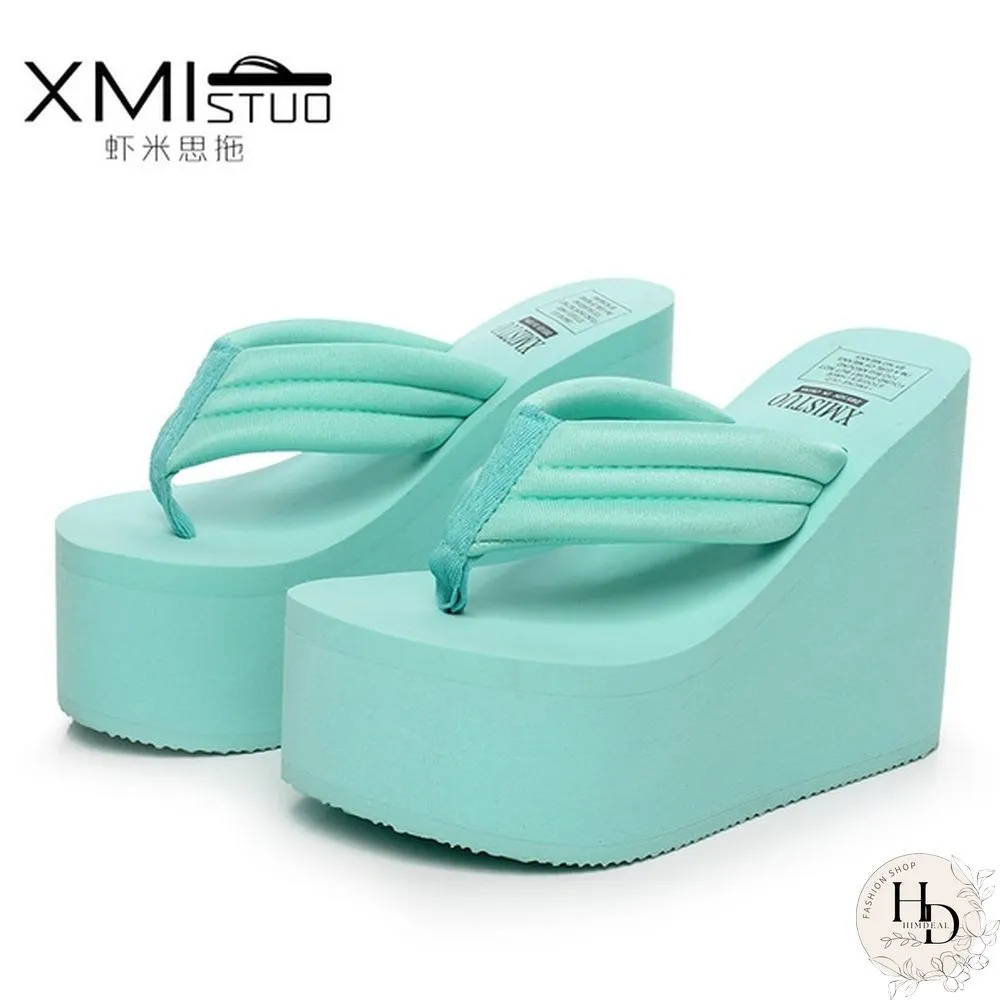 Women Summer Slipper Soild Wedge Platform Flip Flops High Heels Beach Sandals Ladies Thick High