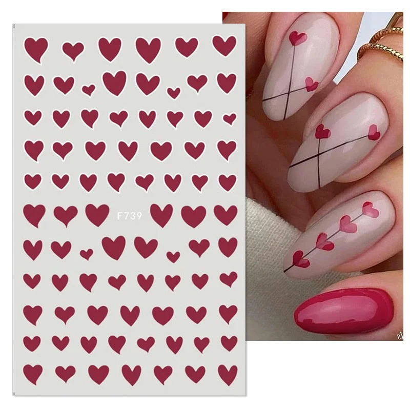 1PC 3D Nail Stickers Red Heart Love Self-Adhesive Slider Nail Art Decorations Valentine's Day Decals Manicure Accessories Tool-Nail Inspo