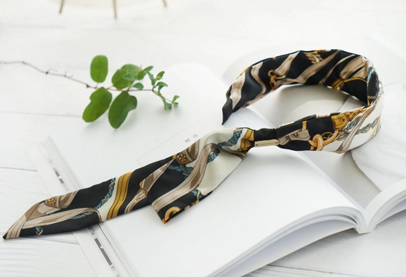 2 Pieces New Fashion Floral Satin Ribbon Silk Scarf Tie Headband
