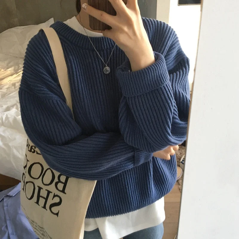 Toloer Toloer 2023 New Women's Pullovers Vintage Korean Style Long Sleeve Round Neck Casual Loose Ladies Knitting Tops Sweaters Winter 1127-1-Outfit Ideas