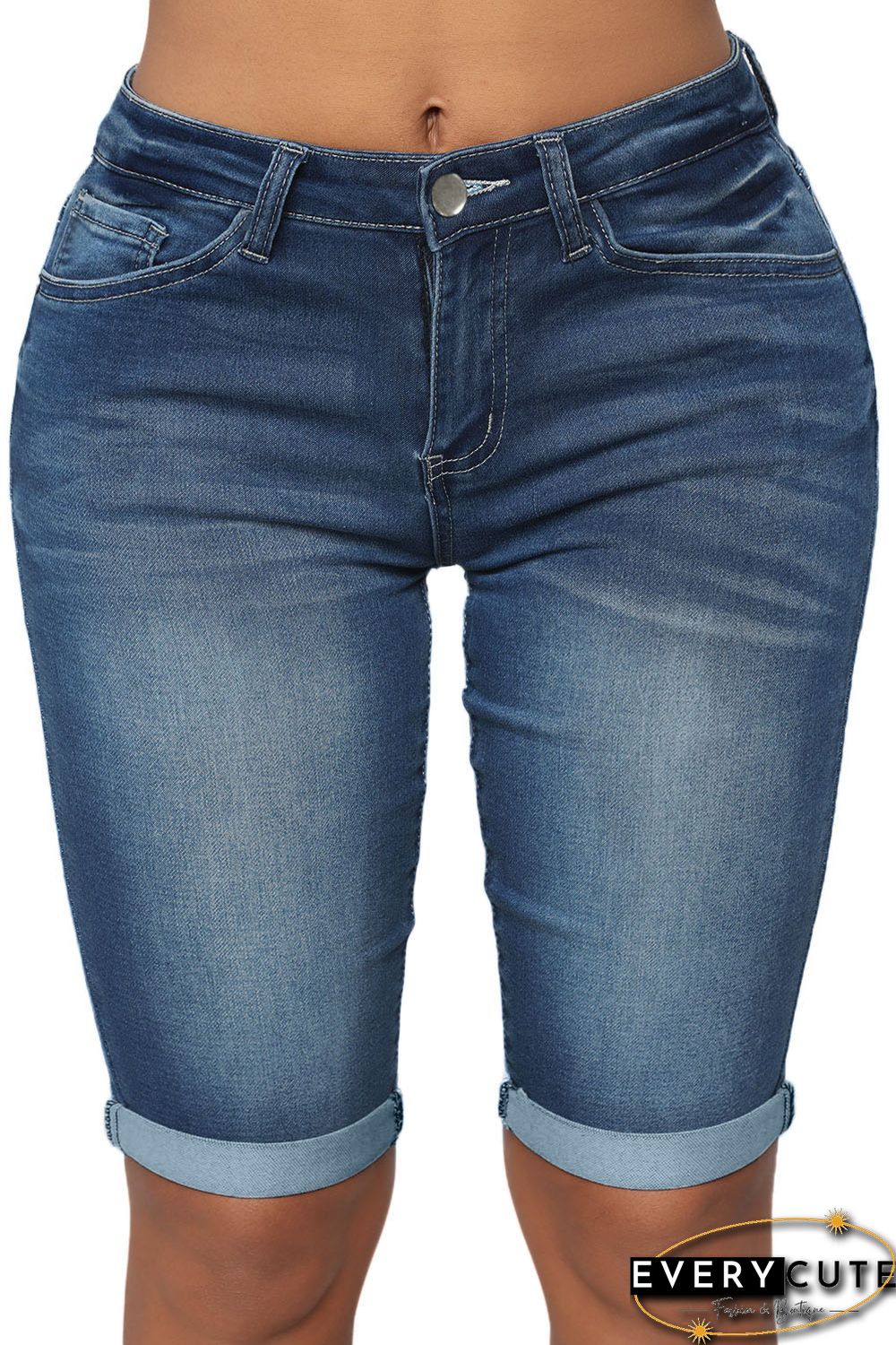 Take Me To The Beach Blue Wash Bermuda Shorts