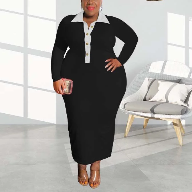 4XL 5XL Plus Size Dresses for Women Full Sleeve Bodycon High Waisted Mid Calf Elegant Evening Night Party Club Vestidos Mujer QueenFunky